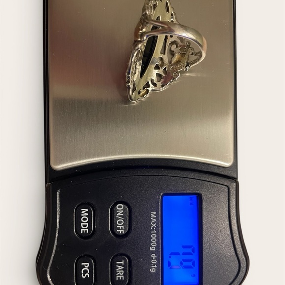 Vintage Black Hills Gold Style Sterling Silver Black Onyx Marquise Ring - Picture 8 of 8